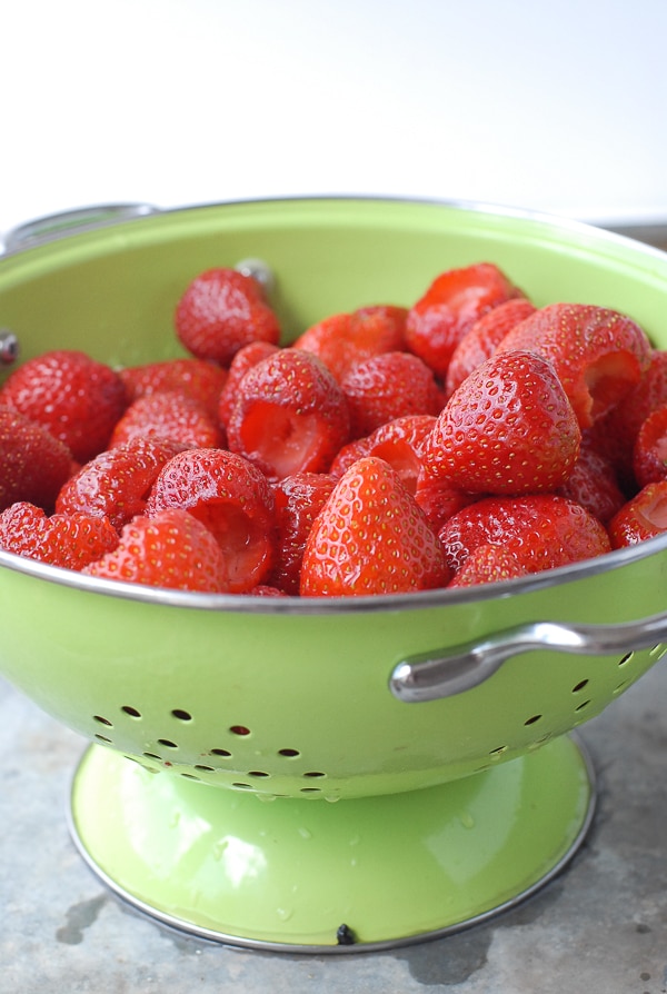 Fresh Strawberries in a Green Colander