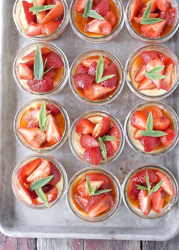 Mini Mascarpone Cheesecakes with Strawberry Balsamic topping in jars