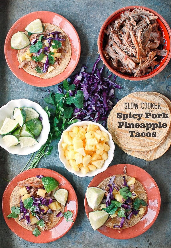 Slow Cooker Spicy Pork Pineapple Tacos and ingredients