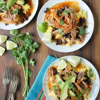 Spicy Shredded Pork Breakfast Tostadas