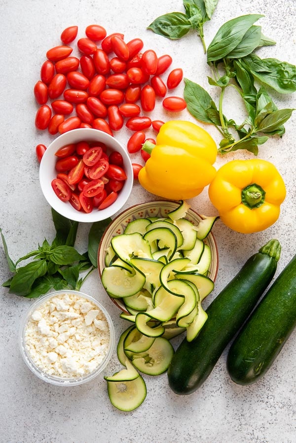 Fresh vegetables and feta cheese for Mediterranean Salad 