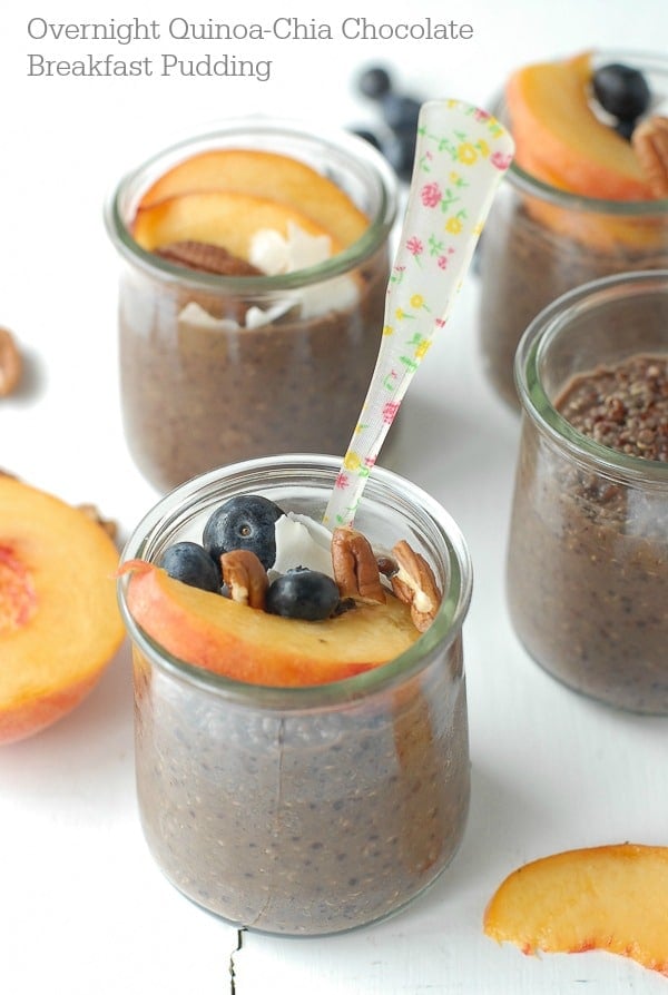 Overnight Quinoa Chia Chocolate Breakfast Pudding with fruit