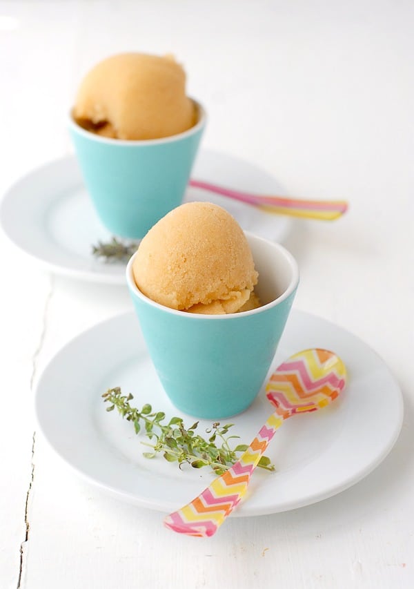 Peach-Thyme Sorbet with Bourbon in blue 