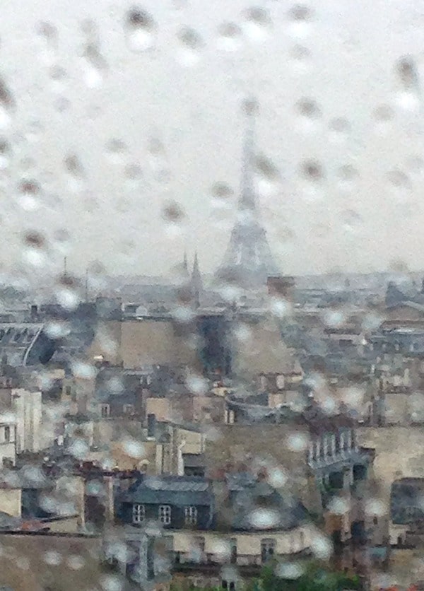 View of the Eiffel Tower from the Pompidou Center, Paris rainy day 