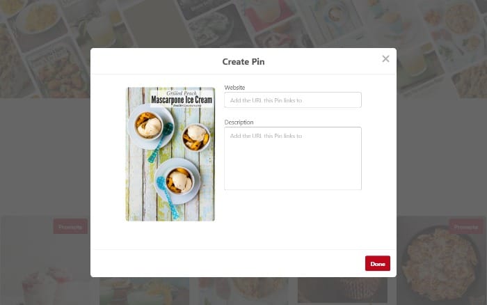 Creating a Pinterest Pin - Filling in the pin details screenshot