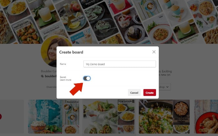 How to Create a Pinterest Board Step 3 making the board secret or public