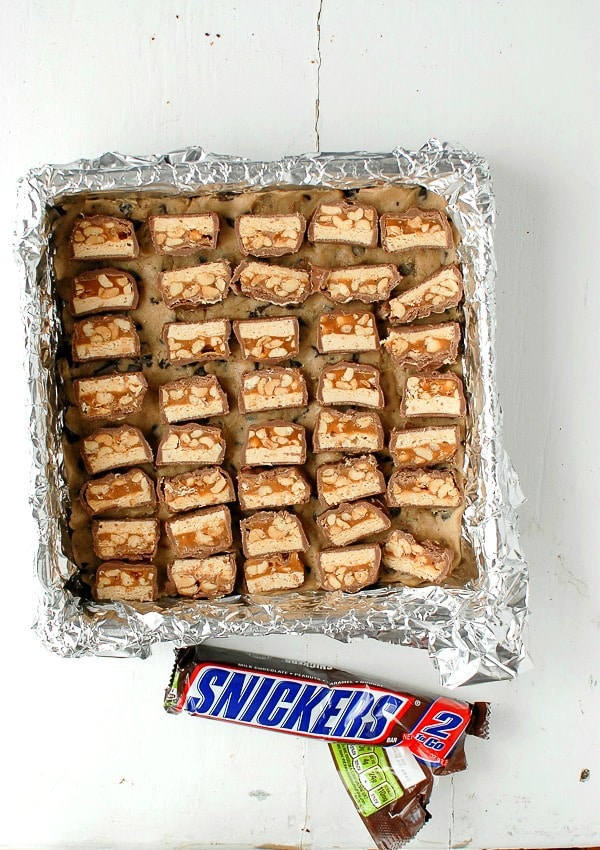 Cookie Dough Snickers Brownies - Snickers slices -