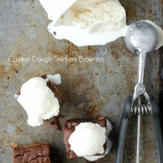 Cookie Dough Snickers Brownies - with vanilla ice cream