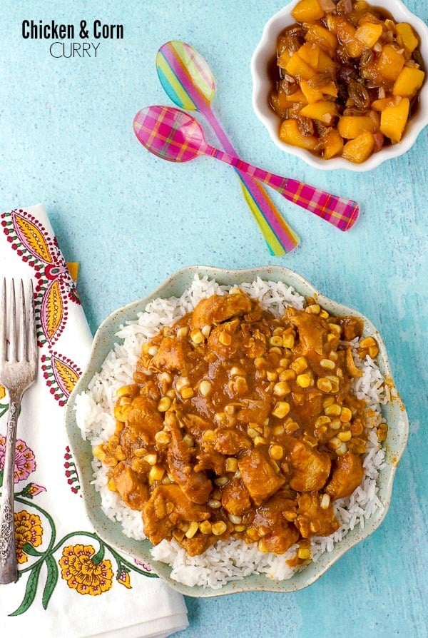 Chicken and Corn Curry on white rice