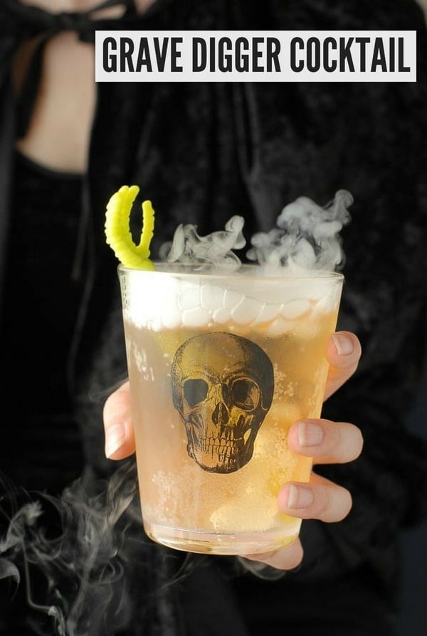 Grave Digger Cocktail in skull glass titled image