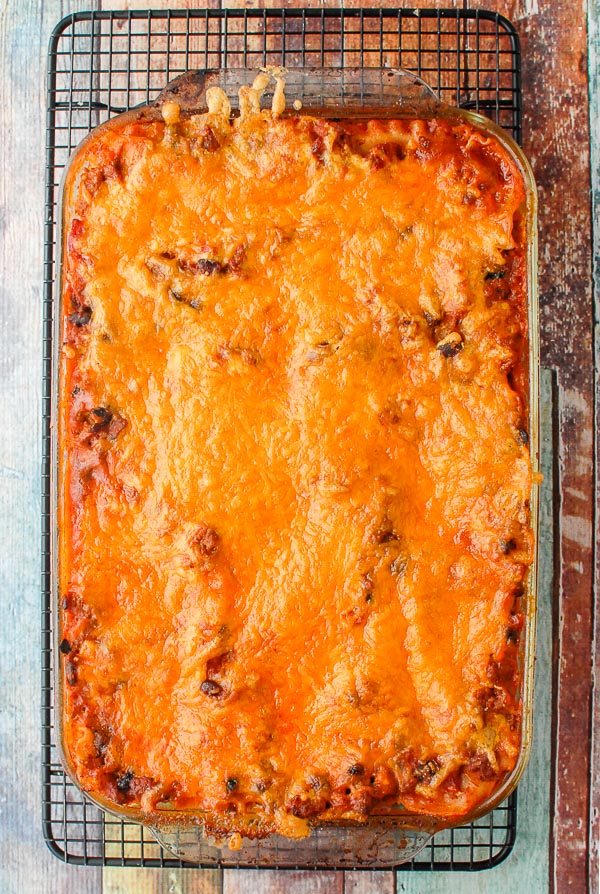 Mexican Lasagna in pan 