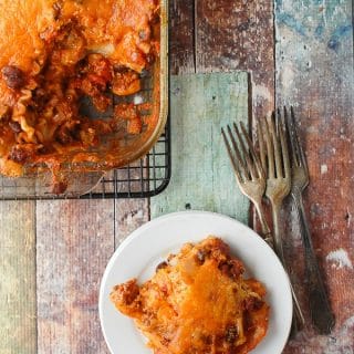 Mexican Lasagna with Hatch Chilies serving - BoulderLocavore.com