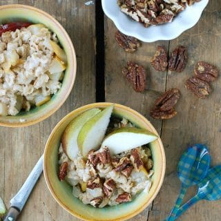 Pear-Ginger Oatmeal with Candied Maple Pecans