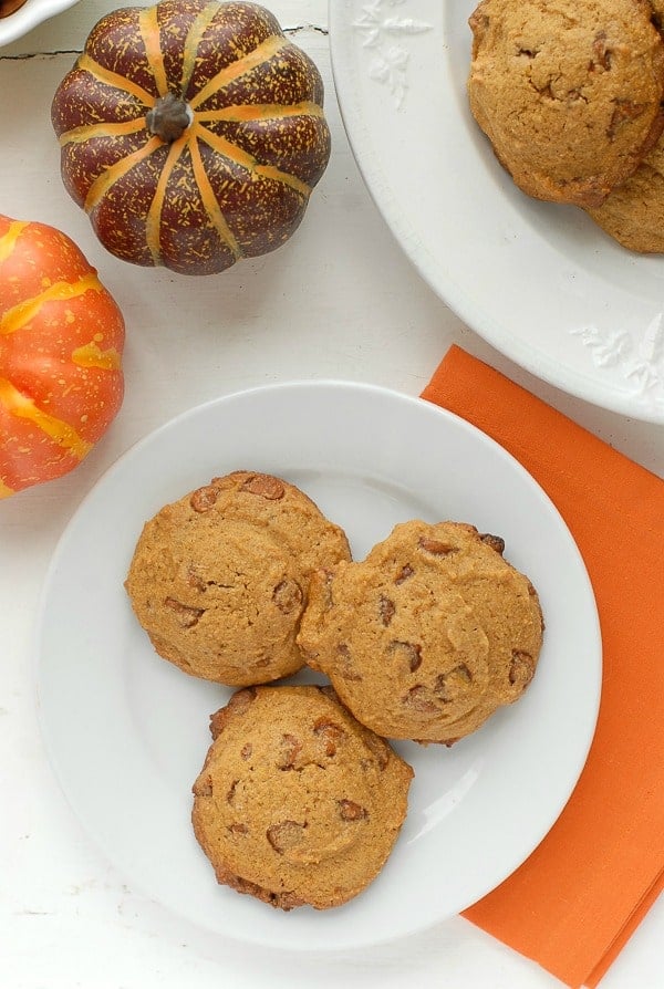 Pumpkin Spice Cinnamon Chip gluten-free cookies on a plate