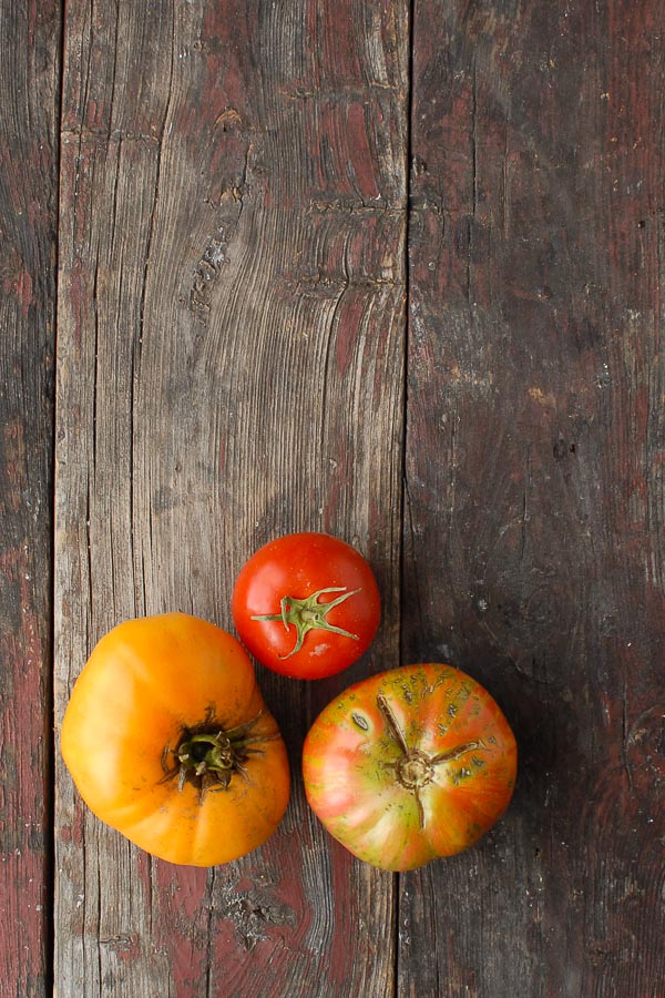 Ripe colorful heirloom tomatoes 