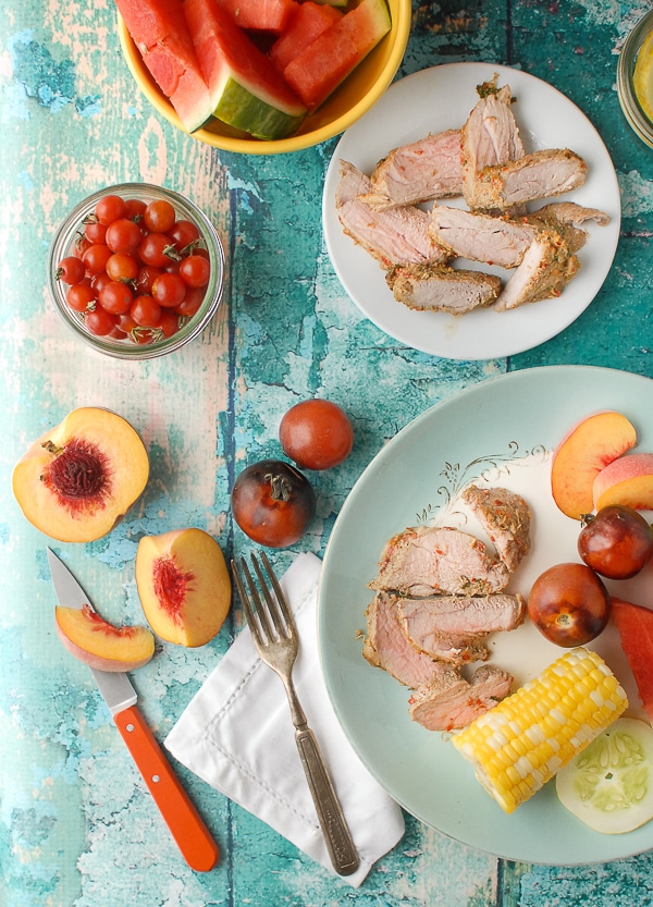 Spicy Cumin-Lime Pork Tenderloin and peaches 