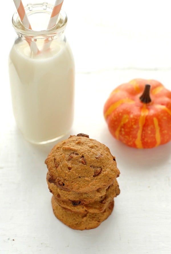 Stack of Pumpkin Spice Cinnamon Chip gluten-free cookies 