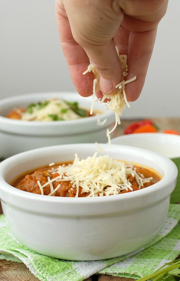 Pumpkin White Bean Turkey Chili adding cheese