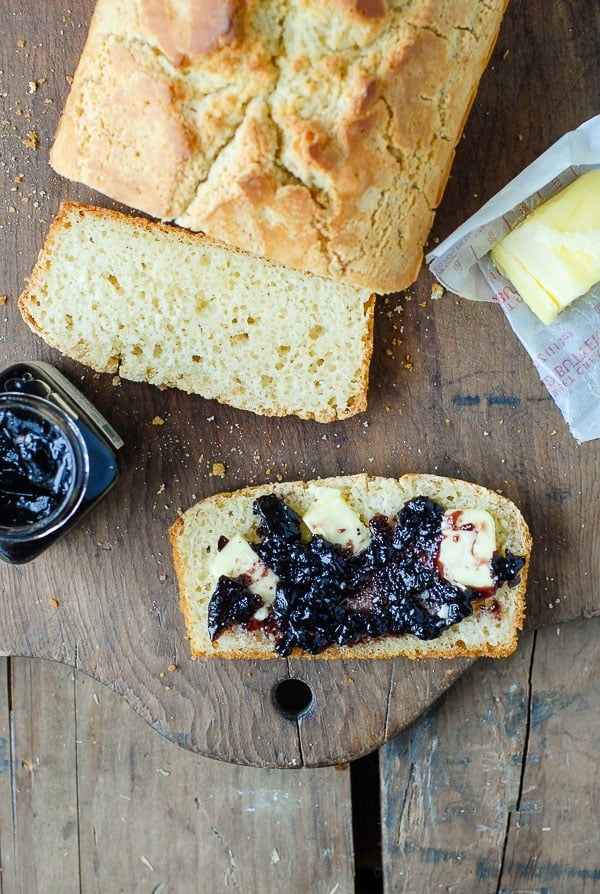 sliced beer bread with jam