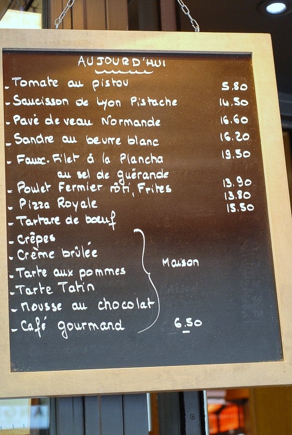 Cafe Menu Paris 