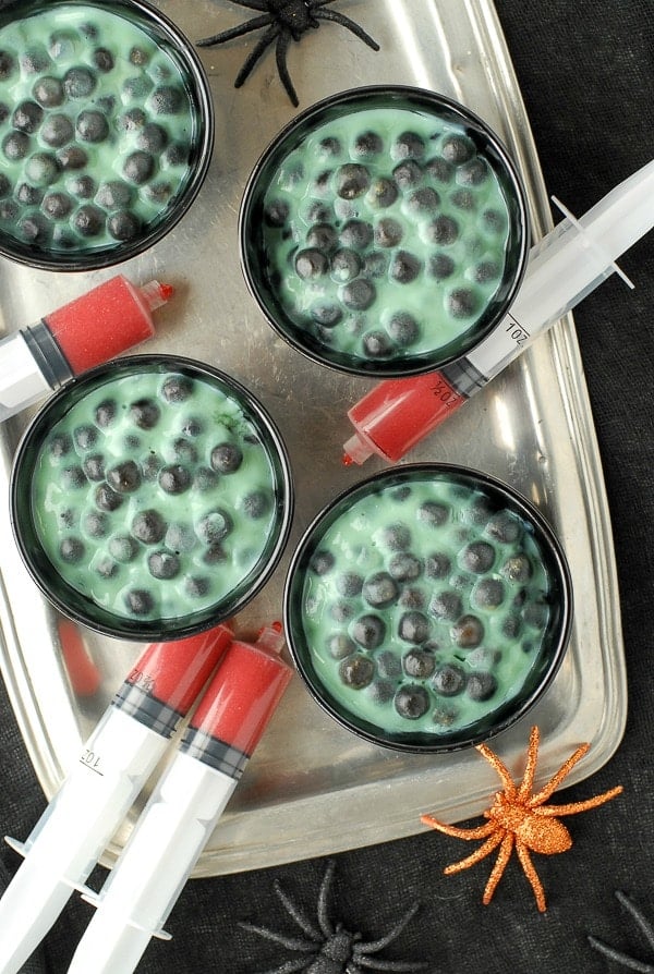 Creepy green Spider Egg pudding 