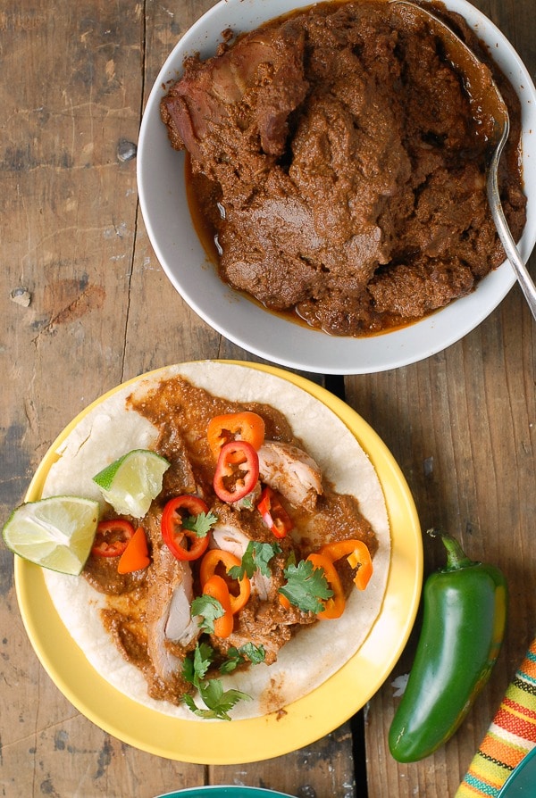 Easy Slow Cooker Mole Chicken Thighs taco 