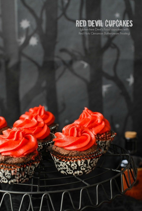 Red Devil Cupcakes {Devil\'s Food cupcakes with Red Hots Cinnamon Buttercream Frosting} 
