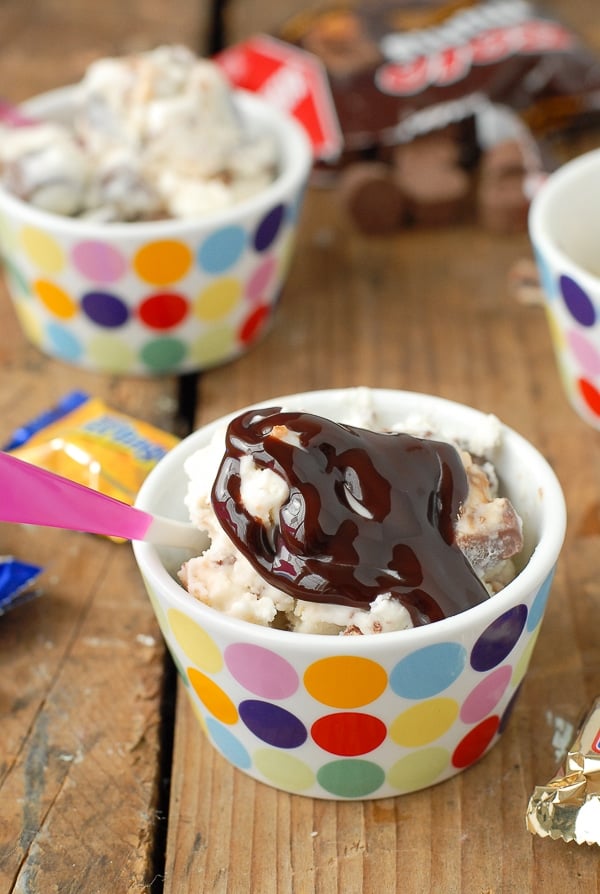 Halloween Trick-or-Treat Ice Cream with chocolate sauce 