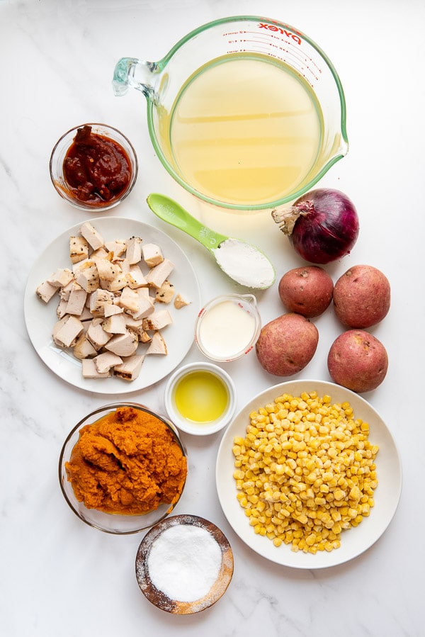 Ingredients for Slow Cooker Spicy Pumpkin Chicken Corn Chowder