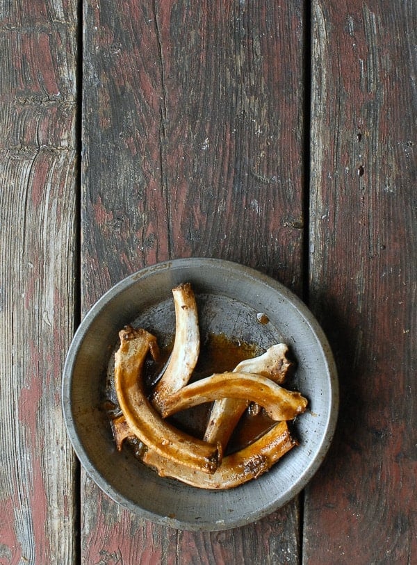 rib bones on vintage plate