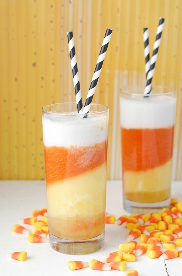 close up of Tropical \'Candy Corn\' Smoothie