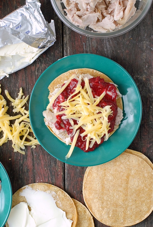 Leftover turkey, gouda cheese, chipotle cranberry salsa quesadilla