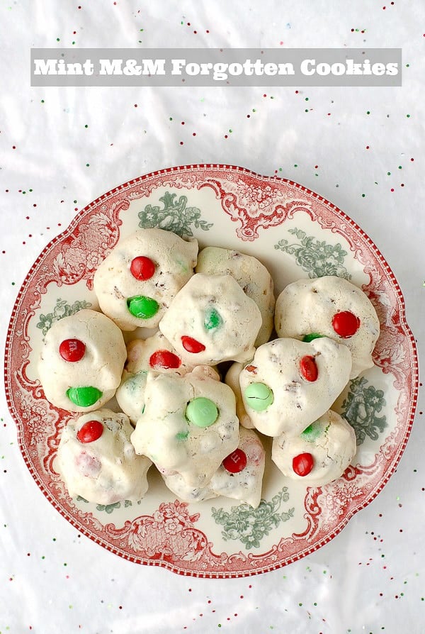 Mint M&M Forgotten Cookie on vintage christmas plate