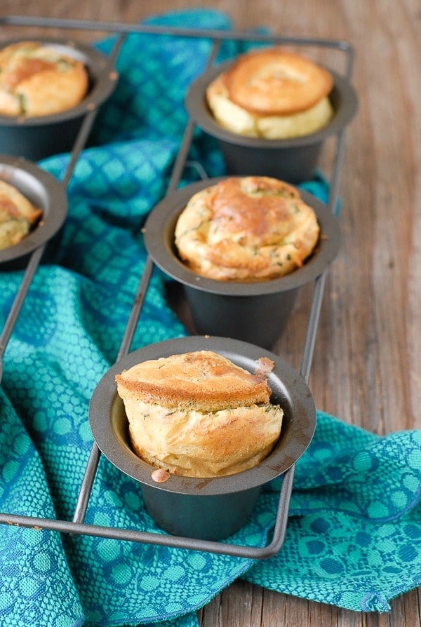 close up of Rosemary Sage Thyme Popovers in Popover pan