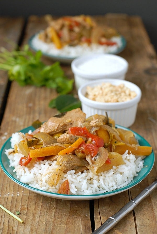 close up of  Slow Cooker Thai Red Chicken Curry with Coconut Milk