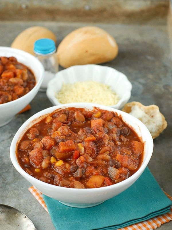 3 Bean Winter Chili in white bowl