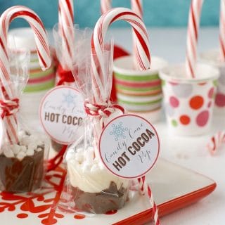 Candy Cane Hot Cocoa Pops. Swirl this pop in a cup of hot milk for rich, creamy peppermint hot chocolate. With printable gift labels! BoulderLocavore.com