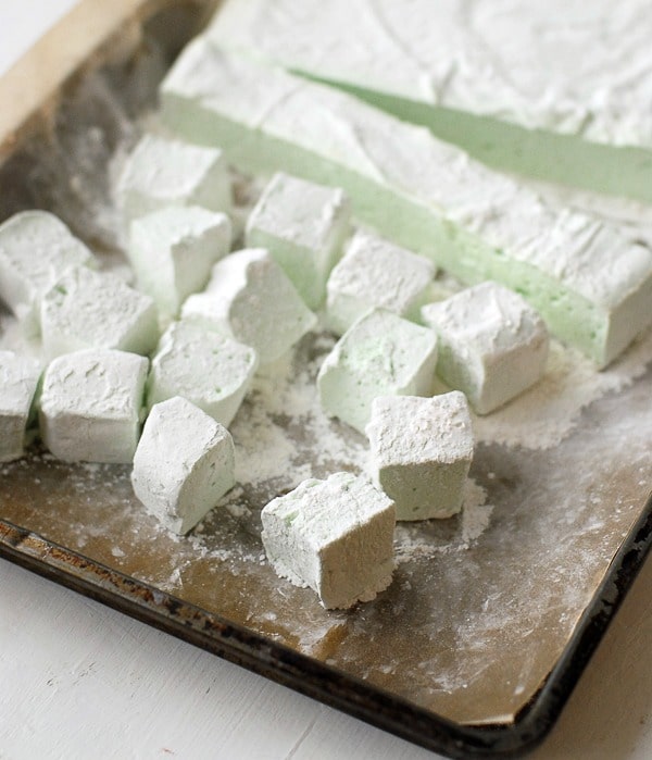 Creme de Menthe Marshmallows on cooking sheet 