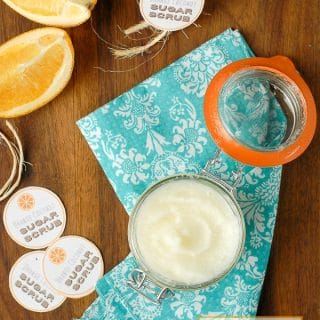 Homemade Orange Coconut Oil Sugar Scrub  with tags