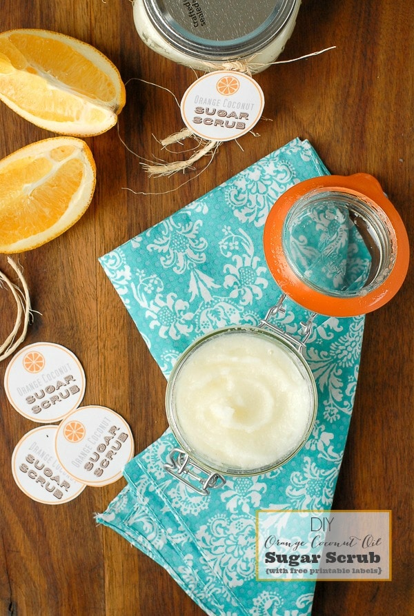 Homemade Orange Coconut Oil Sugar Scrub  with tags