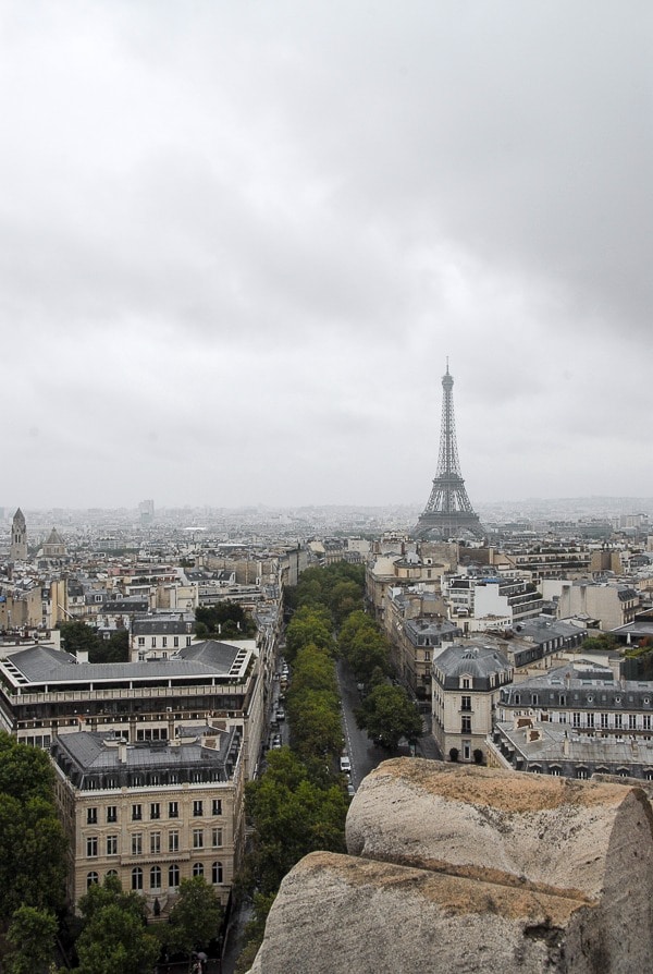 Eiffel Tower on a rainy Paris day from the Arc de Triomphe