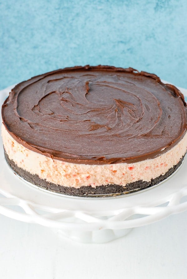 chocolate ganache on Peppermint Candy Cane ice cream cake