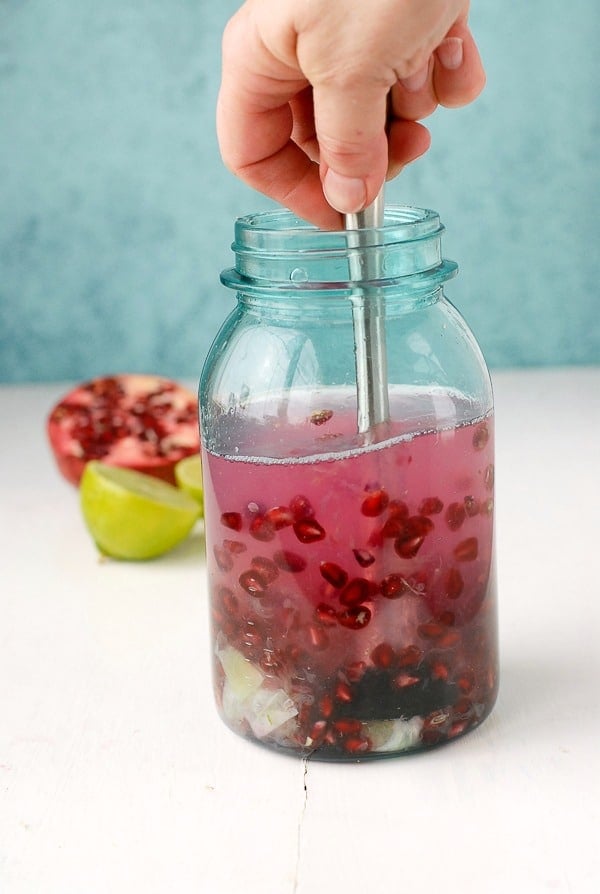 Pomegranate Lime Vodka infusion - muddling