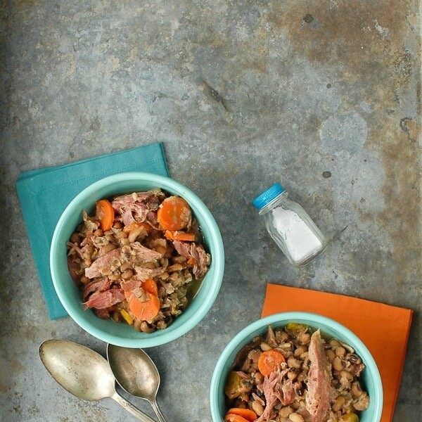 Slow Cooker Black Eyed Peas with Ham and Bacon for New Year's Luck