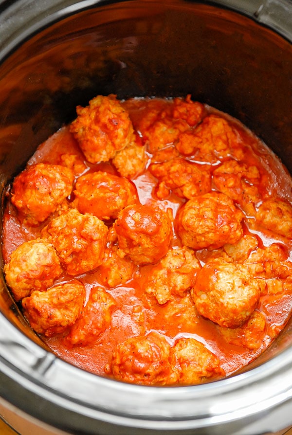 Buffalo Chicken Meatballs + Mini Sandwiches (a Slow Cooker recipe)