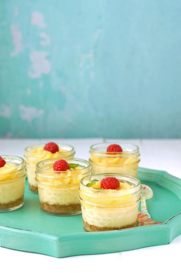 Mini Mascarpone Key Lime Curd Cheesecakes in Jars, side view