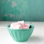 Rose flavored Marshmallows in blue bowl