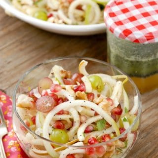 Spiralized Apple and Pears Pomegranate Slaw with Honey-Poppy Seed Dressing