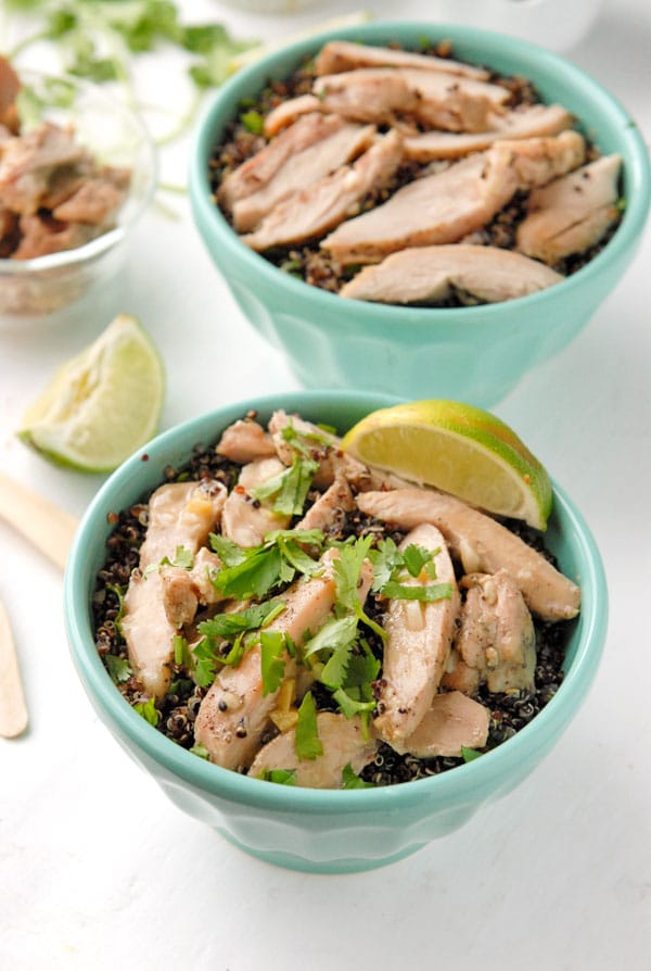 Thai Basil-Quinoa Bowl with fresh lime wedge