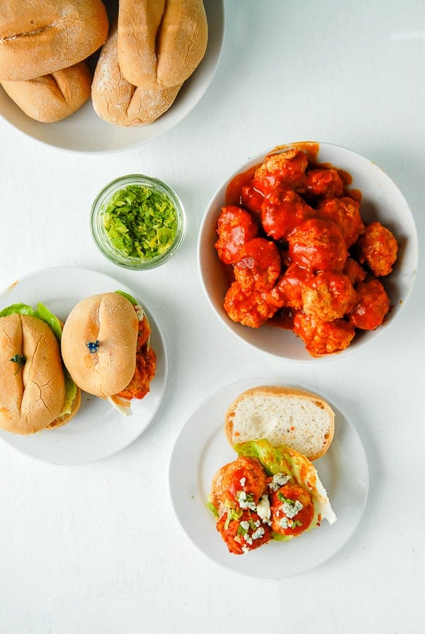 bowl of crock pot Meatballs and mini sandwiches